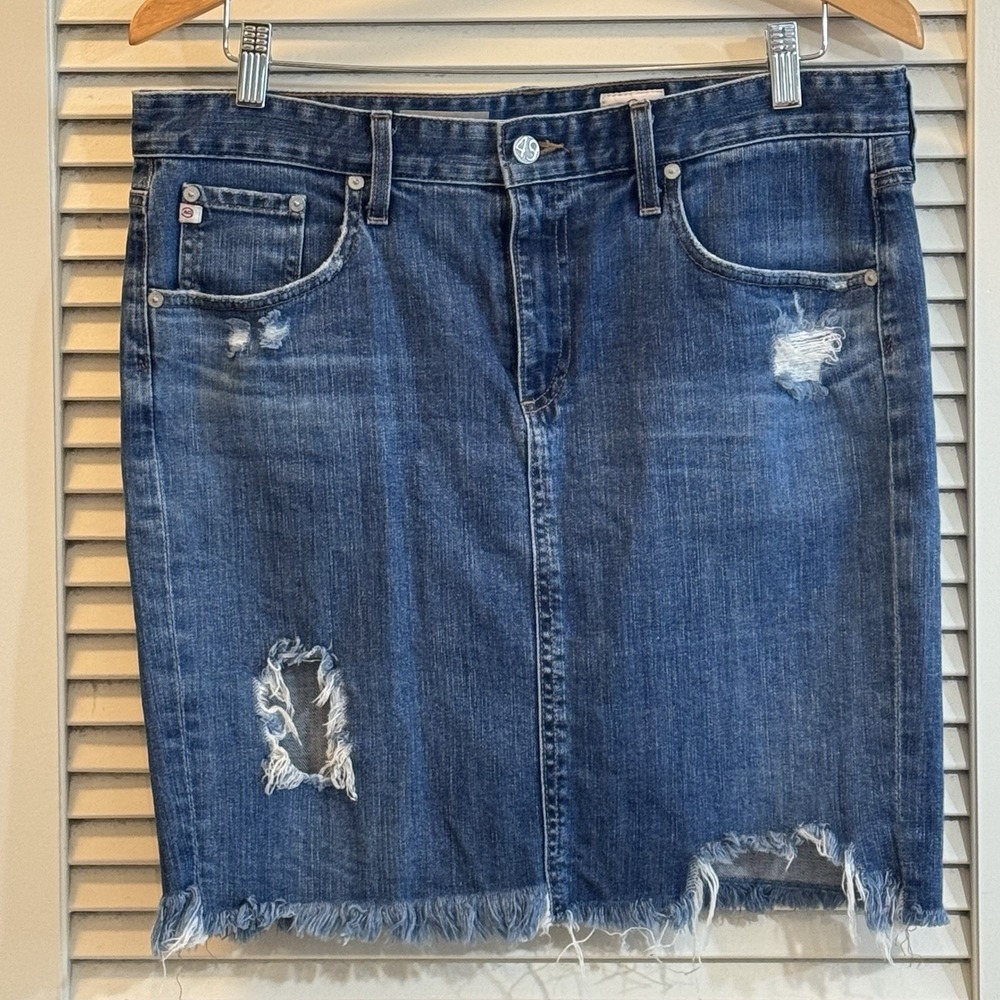 AG Adriano Goldschmied Erin Pencil Denim Skirt Distressed Frayed Hem Y2K Size 32